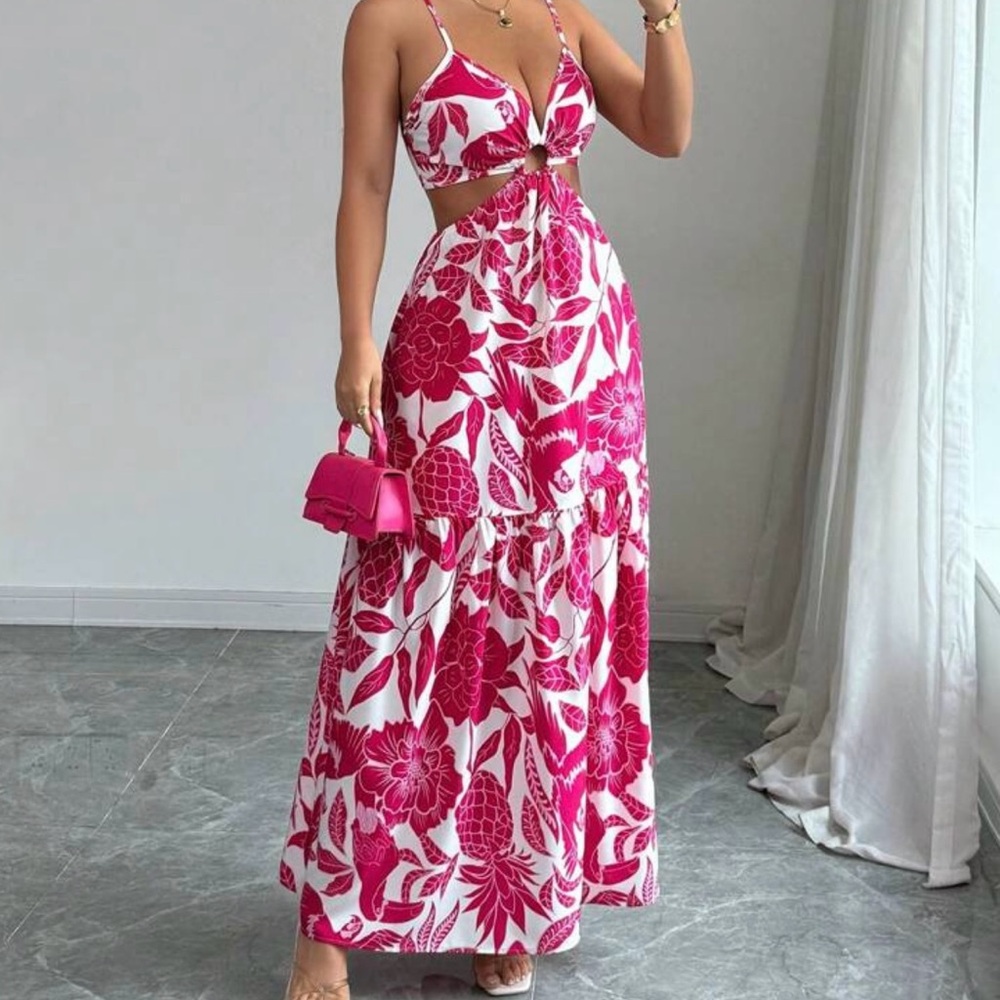 Pink Floral Maxi Dress (SIZE L)